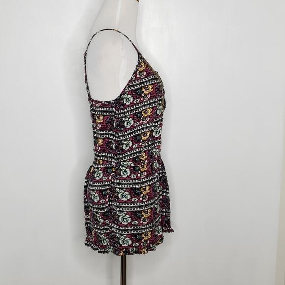 American Eagle Romper Beaded Purple Floral Viscose Cut Out Back Medium - Picture 2 of 9